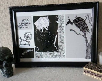 The sleeping beauty in the woods illustration, A4 digital print