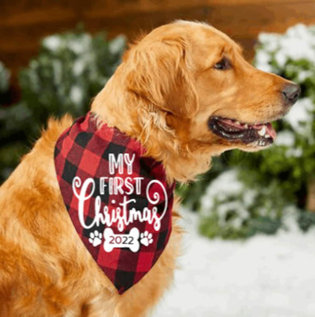 My First Christmas Bandana,christmas Dog Bandana, Buffalo Plaid Bandana