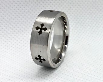 Band Ring, Unisex Cobalt 8 mm Black Laser Engraved and Satin Finished Band Size 9.5 & 10.5  *****On Hand ready for shipping*****