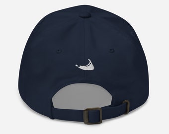 Embroidered Nantucket Island Cotton Hat, Navy Blue Adjustable Cap