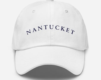 Knotical New England White Cotton & Navy Blue Embroidered Nantucket ACK Adjustable Strap Hat