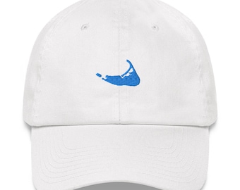 Knotical New England White Cotton & Teal Embroidered Nantucket ACK Adjustable Strap Hat