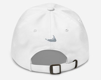 Knotical New England Signature White Cotton & Gray Embroidered Nantucket Island ACK Adjustable Strap Hat