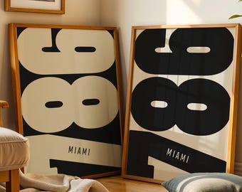 Miami 786 Area Code Poster Set – Modern Typography Prints (Digital Download)