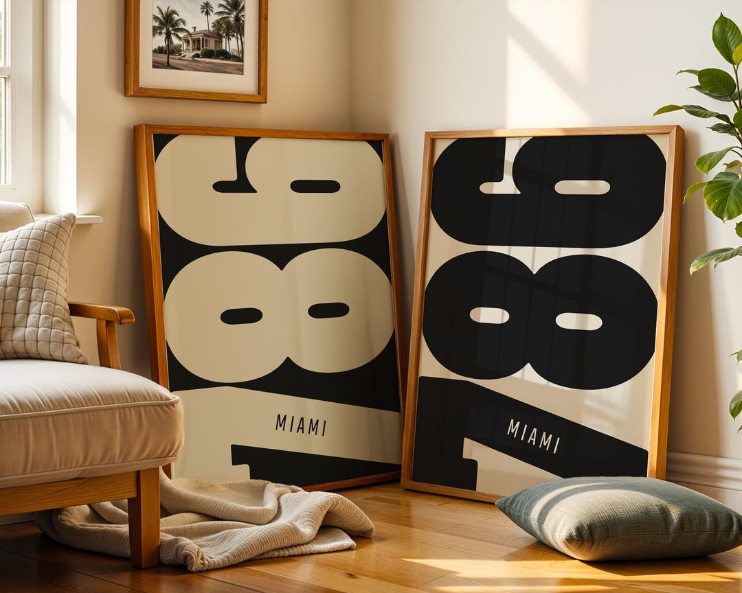 Miami 786 Area Code Poster Set – Modern Typography Prints (digital ...