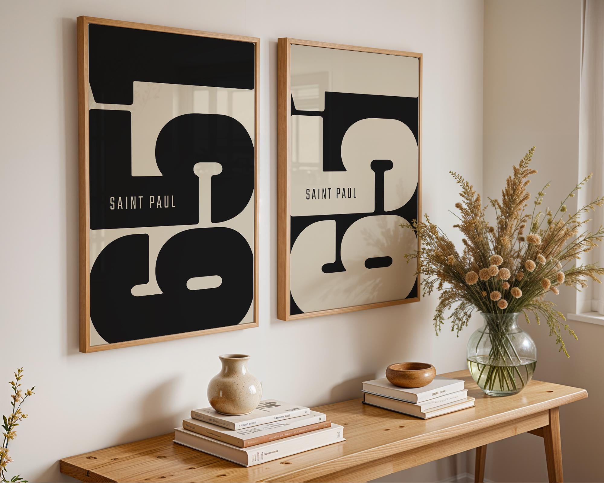 Saint Paul MN 651 Area Code Print Set – Black & Beige Typography ...