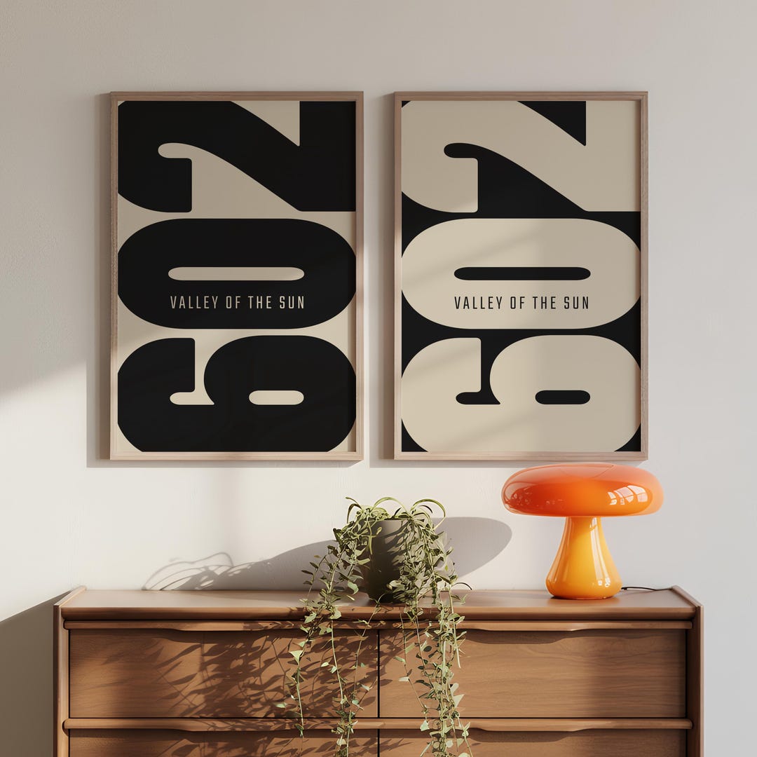 Valley of the Sun Phoenix 602 Area Code Poster Set – Modern Typography ...