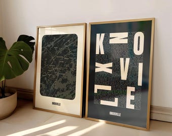 Stampa della mappa tipografica di Knoxville, Tennessee, arte murale minimalista (download digitale)