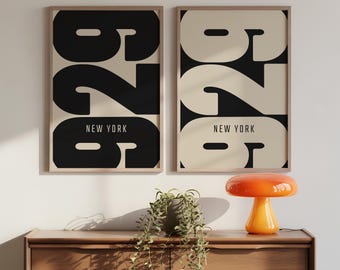 New York NY 929 Area Code Poster Set – Modern Typography Prints (Digital Download)