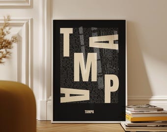 Tampa Typography Art Print - Minimalist Black & White (Digital Download)