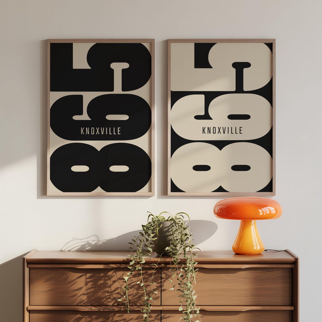 Knoxville TN Area Code Poster Set of 2 Wall Art – Black & Beige Prints ...