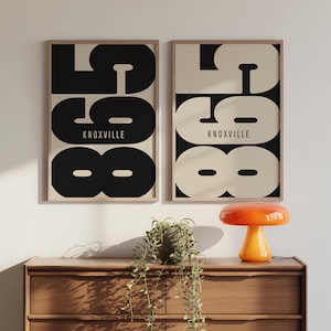 Knoxville 865 TN Area Code Print Set – Black & Beige Typography (Digital Download)