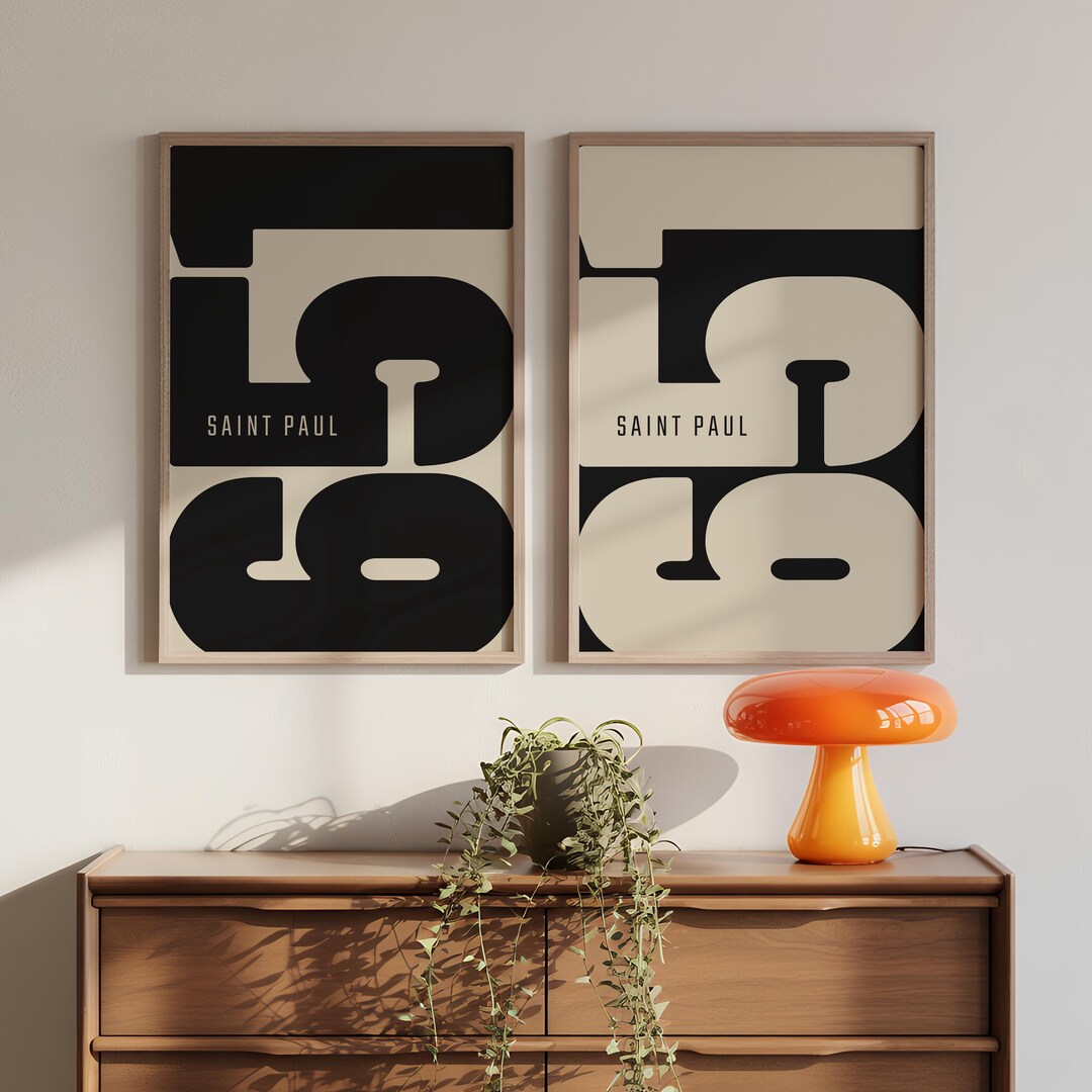 Saint Paul MN 651 Area Code Print Set – Black & Beige Typography ...