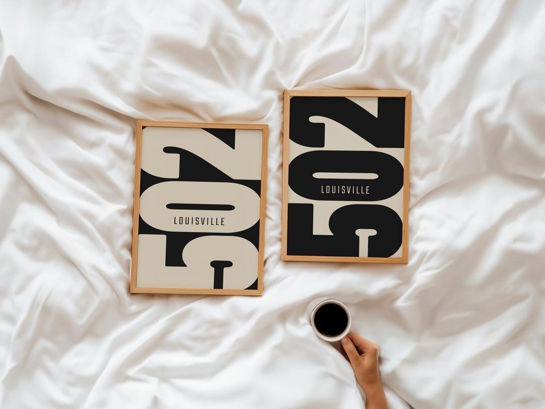 Louisville KY 502 Area Code Print Set – Black & Beige Typography ...