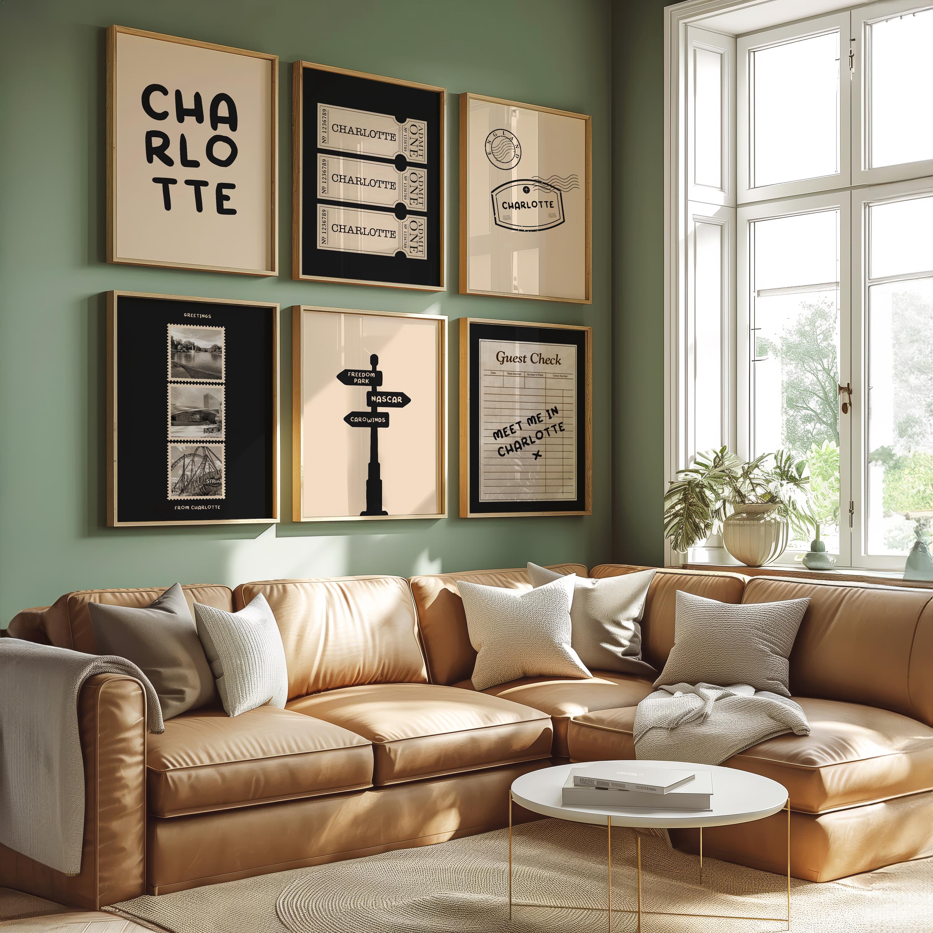 Charlotte NC Wall Art Set – Black & Beige Minimalist Prints 