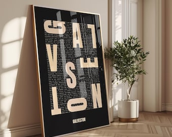 Galveston Texas Typography Art Print, Minimalist City Poster (Digital Download)