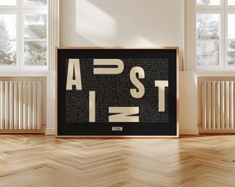 Austin Modern Horizontal Poster - Abstract Typography, Minimalist Wall Art (Digital Download)