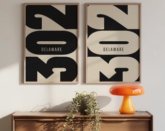 Delware 302 Area Code Poster Set – Modern Typography Prints (Digital Download)