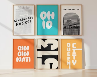Set of 6 Prints Cincinnati Ohio – Colorful Typography Posters (Digital Download)