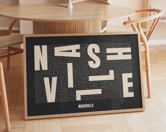 Nashville Modern Horizontal Poster - Abstract Typography, Minimalist Wall Art (Digital Download)