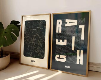 Raleigh North Carolina Typography Map Print, Minimalist City Art (Digital Download)