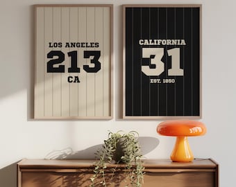 Los Angeles 213 CA Area Code Print Set – Baseball Theme Black & White Typography (Digital Download)