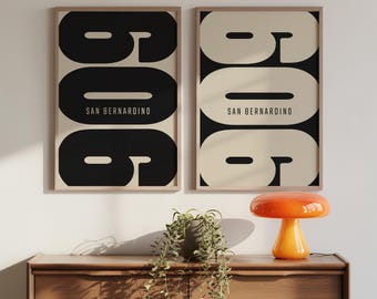 San Bernardino 909 Area Code Poster Set – Modern Typography Prints (Digital Download)