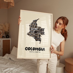 Colombia map art print, minimalist poster, Colombia country silhouette print, typographic map, wall decor, South America map poster, Bogota