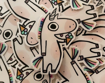 Cute Googly Unicorn with Ice Cream - Vinyl Stickers