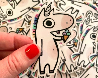 Cute Googly Unicorn with Ice Cream - Vinyl Stickers Inactive