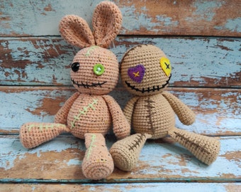 Voodoo Doll Crochet Pattern, Voodoo bunny,  Halloween Amigurumi pattern, Zombie doll, Creepy cute doll, Monster toys