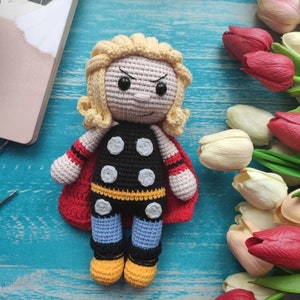Superhero Crochet Pattern,English pdf, god of thunder crochet pattern, Amigurumi Crochet Doll Pattern, Super hero Crochet dolls, Comics toy