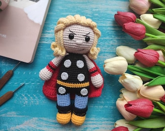 Superhero Crochet Pattern,English pdf, god of thunder crochet pattern, Amigurumi Crochet Doll Pattern, Super hero Crochet dolls, Comics toy