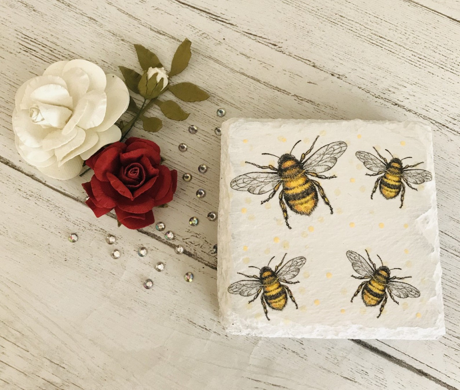 Bumble Bee decorated slate coasters napkin decoupage Etsy