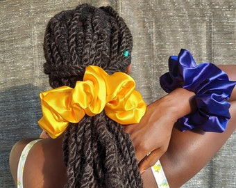 YELLOW SATIN Scrunchies | Natural Hair Care Ties . XXL Satin Gentle Hair Ties. Bridesmaids Hair Satin Scrunchies. Birthday Party Favors