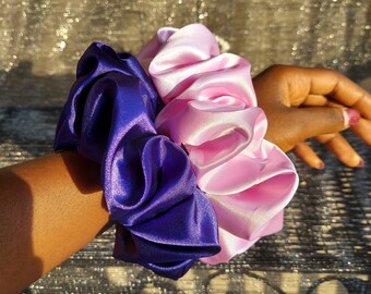 Lilac Charmeuse Satin Hair Scrunchies, XXL Satin Gentle Hair Ties For Girls and Women, Bridesmaids Hair Satin Scrunchies,  Purple Scrunchies