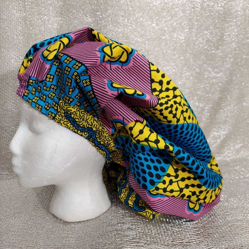 Braided Hair XXL Satin Bonnet / Ankara Satin Bonnet XL / Satin Lined Sleeping Cap For Curly Hair, Braids or Dreadlocks / Large Sleeping Cap image 4