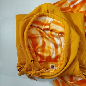 Orange Mustard Silk-Satin Lined Hoodie / Satin Lined Hoodie / Hoodie for Natural hair / Longline Hoodie / Mothers Day Gift / Printed Satin