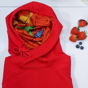 Red Fall Winter Silk Satin Lined Hoodie / Luxurious Printed Silk Hoodie For Cozy Selfcare Days / Christmas Gift / Ruby Red Hoodie image 5