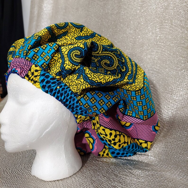 Braided Hair XXL Satin Bonnet / Ankara Satin Bonnet XL / Satin Lined Sleeping Cap For Curly Hair, Braids or Dreadlocks / Large Sleeping Cap image 5