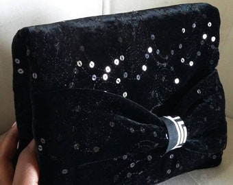Sequin Velvet Clutch/ Velvet Clutch / Black velvet clutch / Fold over clutch bag / Evening purse /