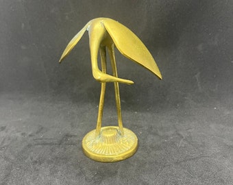 Vintage Brass Crane Statue Mid Century Stork Bird Figurines