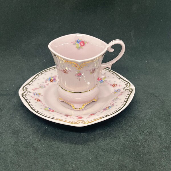 Rosa Teetasse mit Untertasse, Leander 1946, China de Bohemia, RGK Stempel