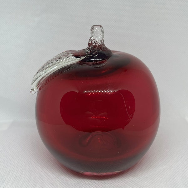 Vintage Rossi apple shape cranberry glass paper weight