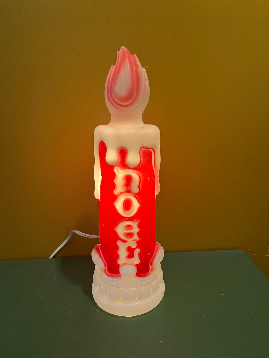 Vintage Christmas Blow Mold Tabletop Candle 1970 Noel Etsy