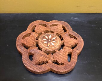 Vintage Hand Carved Wood Trivet