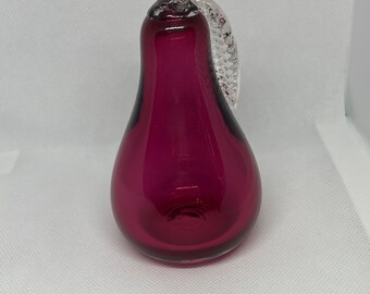 Vintage Rossi pear shape cranberry glass paper weight