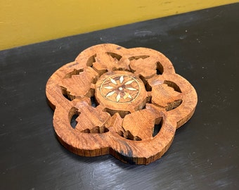 Vintage Hand Carved Wood Trivet