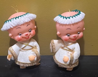 Vintage Kurt Adler Christmas Ornament Plastic Monk Old Man Set of 2