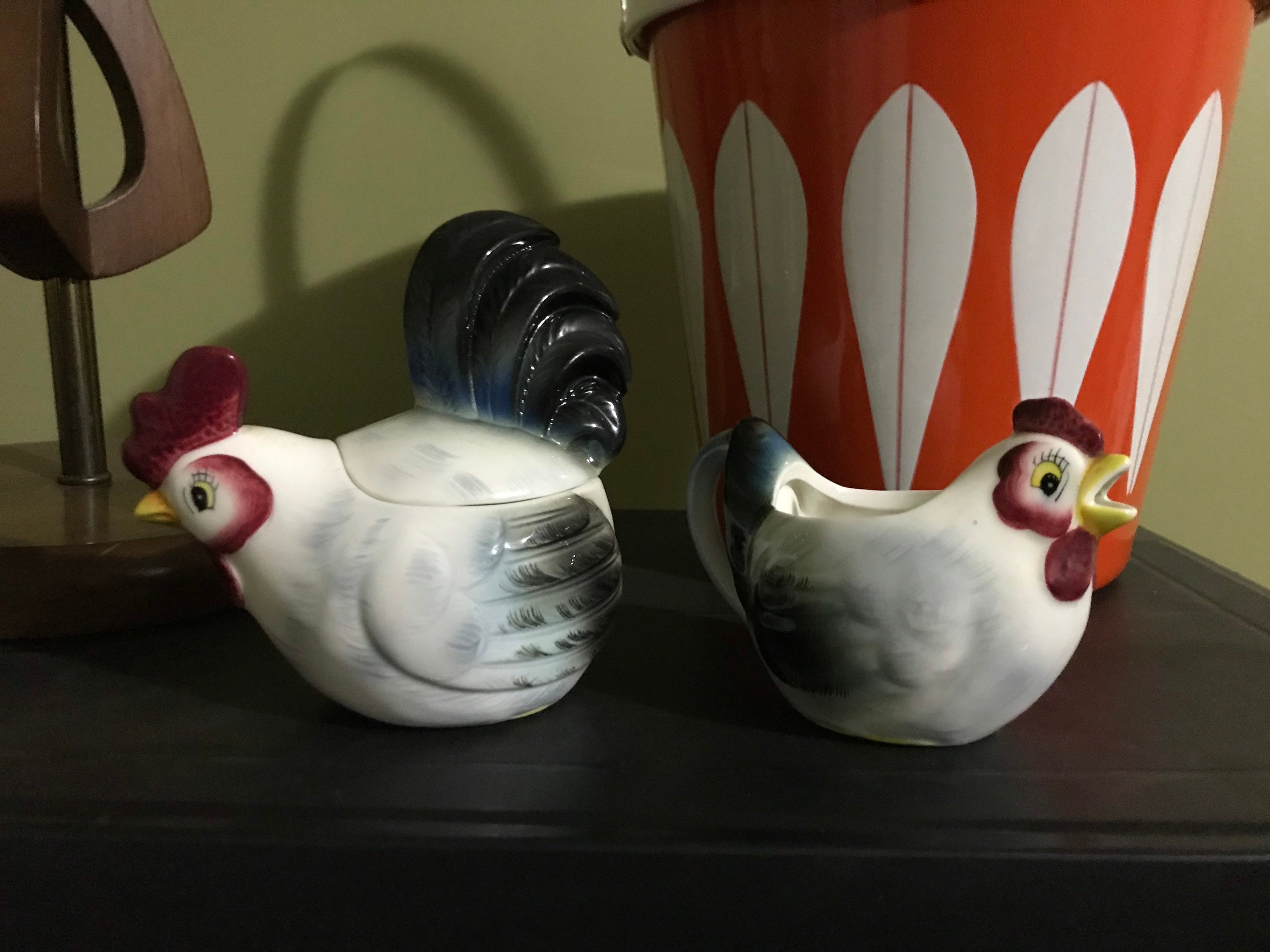 SUPER RARE PY Rooster Sugar and Creamer Set Anthropomorphic Etsy New